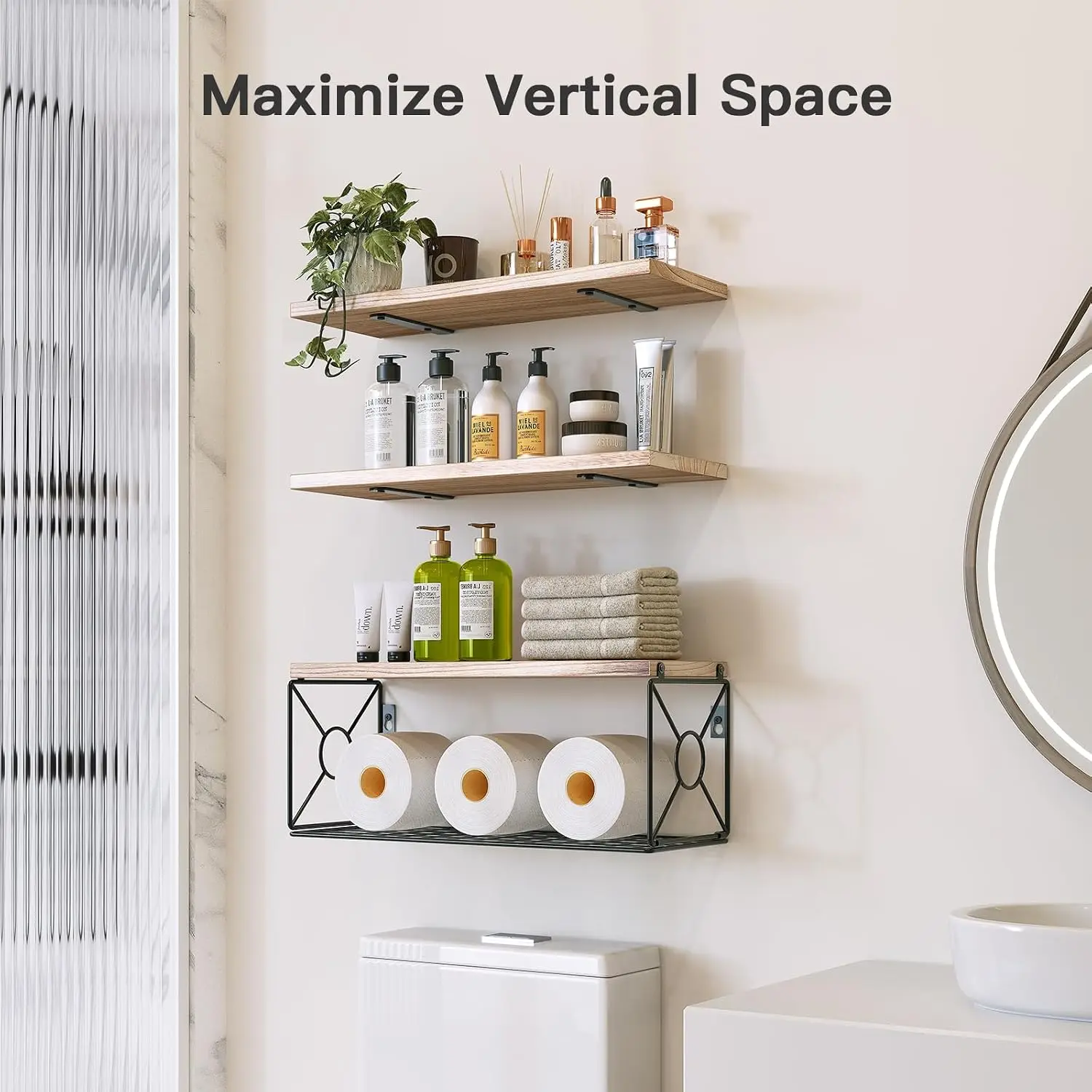 2026 New Bathroom Shelves Over Toilet With Storage Basket, Floating Wall Shelf For Home Organization & Wall Decor, Bathroom