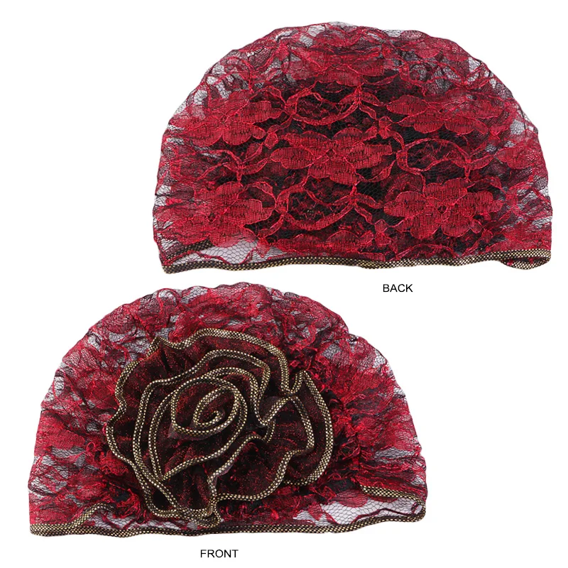 New Large Breathable lace Flower Turbans For Women Muslim Ruffle Cancer Chemo Beanie Caps hijab inner bonnet Islamic Headwear