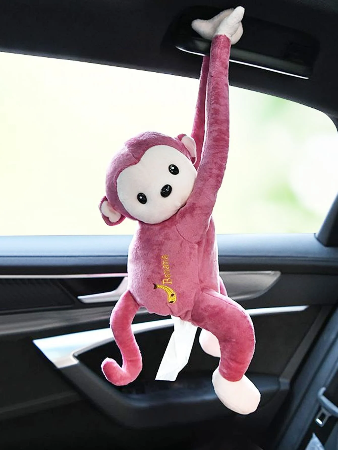 1pc creative Pippi Monkey tissue box car supplies pull hanging car seat back monkey pull paper box cartoon cute