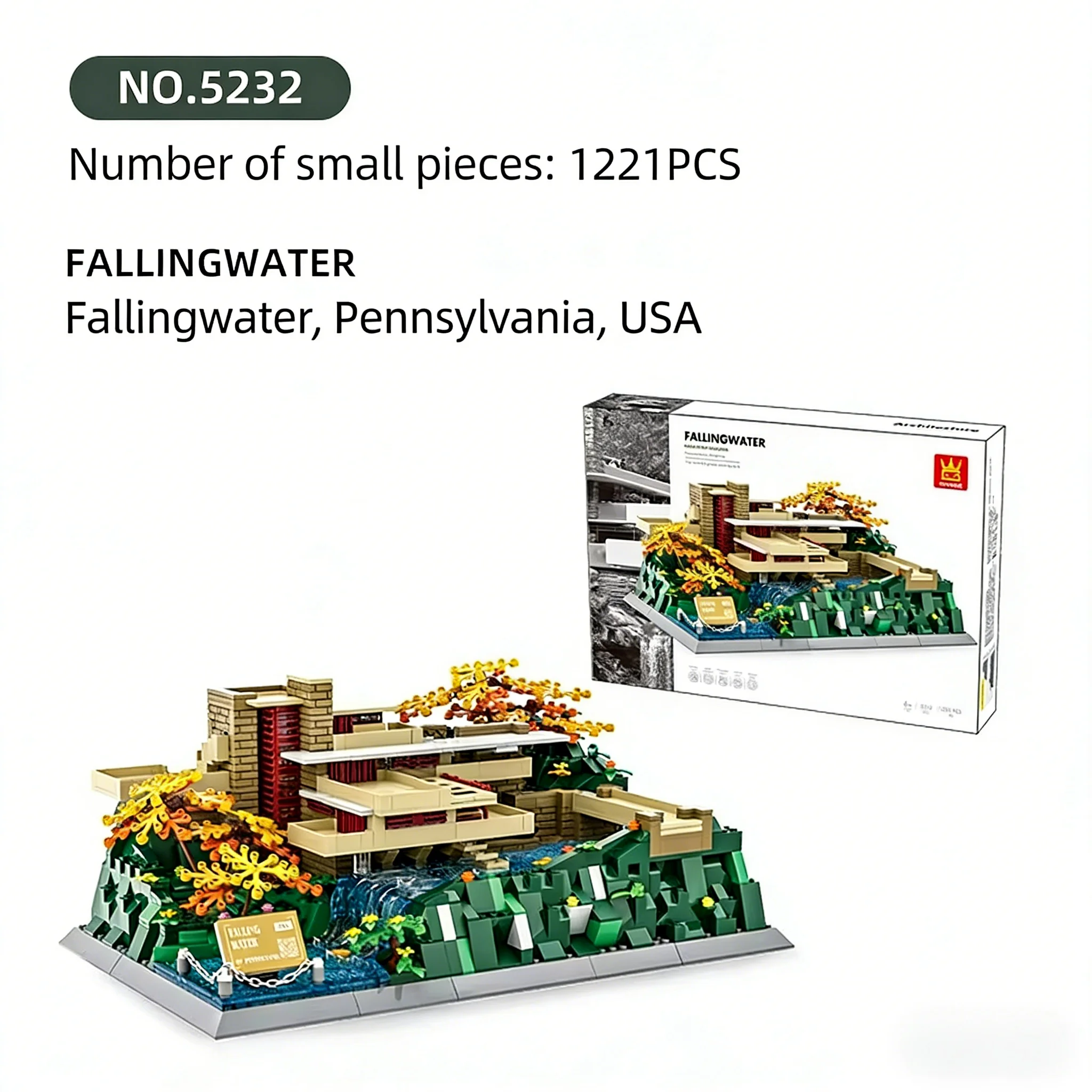

Fallingwater Pennsylvania 1221PCS Model Building Blocks, Architectural Replica Bricks Set, Premium Gift for Adult Collectors