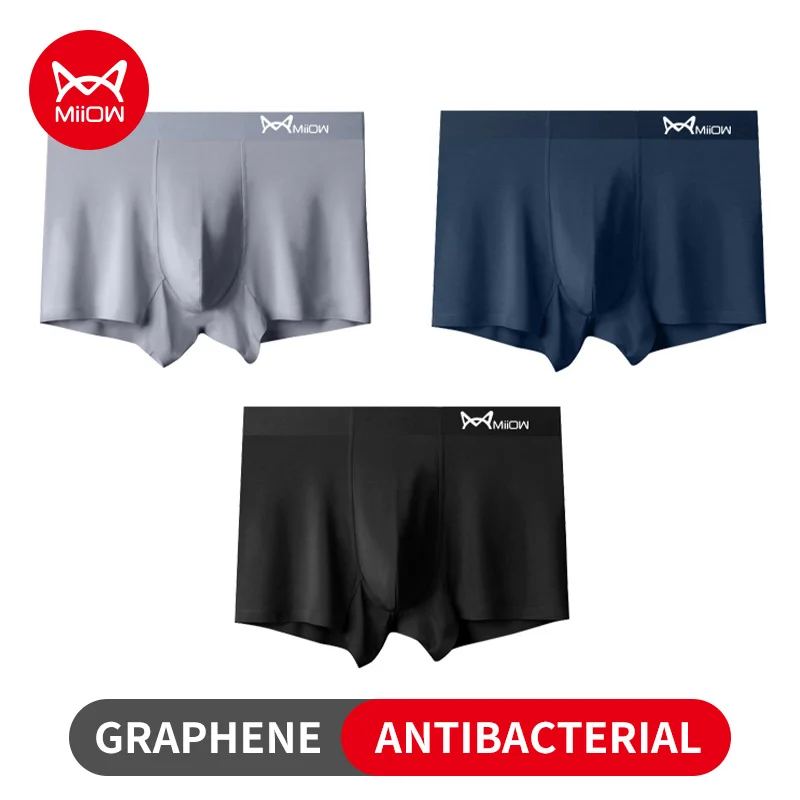 MiiOW 3Pcs Modal Men\'s Panties Seamless Cuffs Men Underpants Graphene Antibacterial Boxer Underwear for Men Boxershorts Trunks