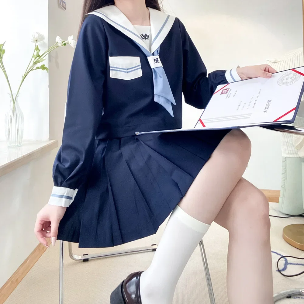 

Women Sexy Navy JK Suit Japanese School Uniforms S-XL Dress Student Clothes Girls Costume Sailor Blouse Pleated Skirt Set Korea