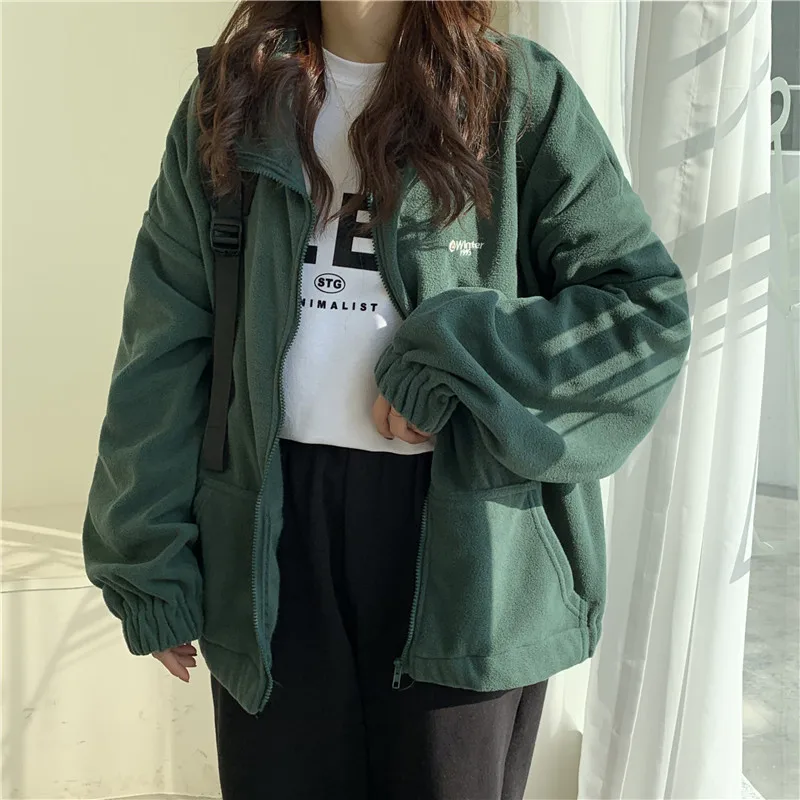 Jackets Women Loose Aesthetic Zip-up Pockets Letter Casual Outerwear BF Ulzzang Harajuku Daily Streetwear Teens Trendy New Hot