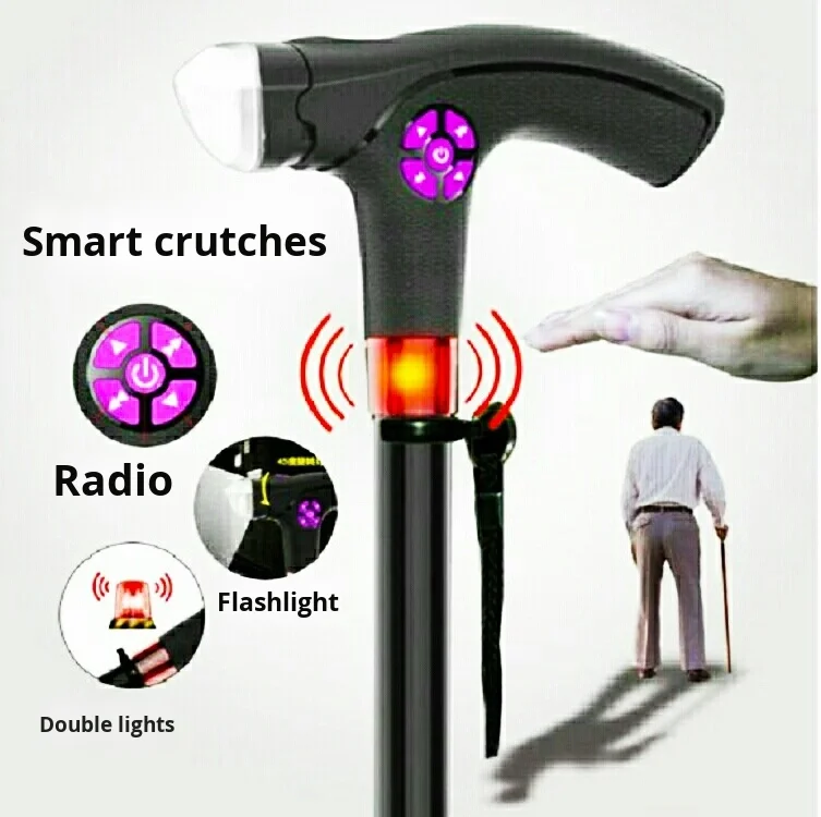 Multifunctional Smart Anti-Slip Telescopic Walking Stick for Elderly New Model Promotional Gift for Outdoor Hiking
