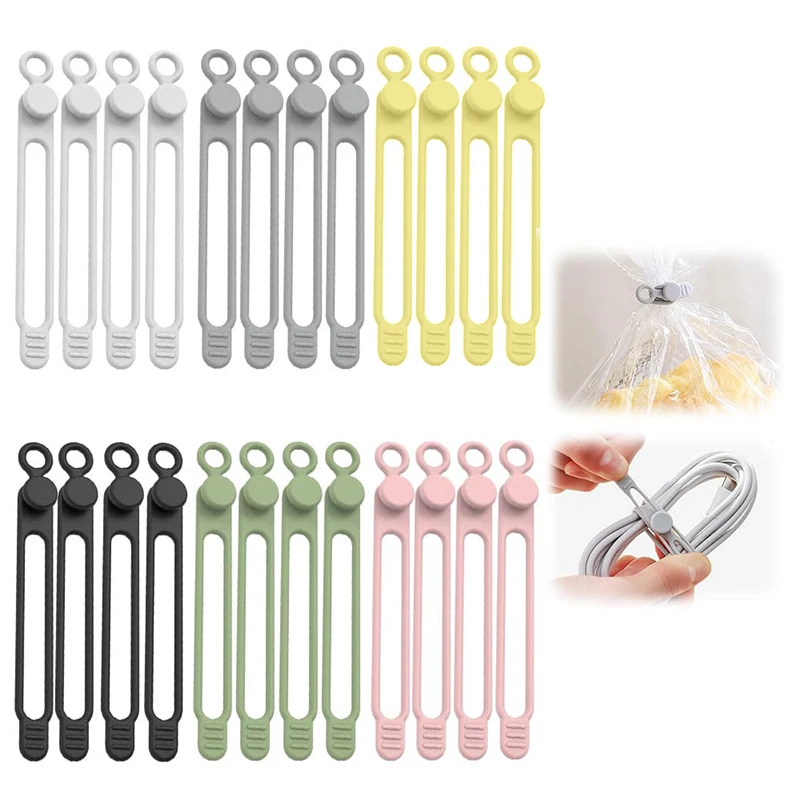 Elastic Silicone Cable Ties Reusable Cord Strap Phone Charging Wire Organizer For Home Travel School Office