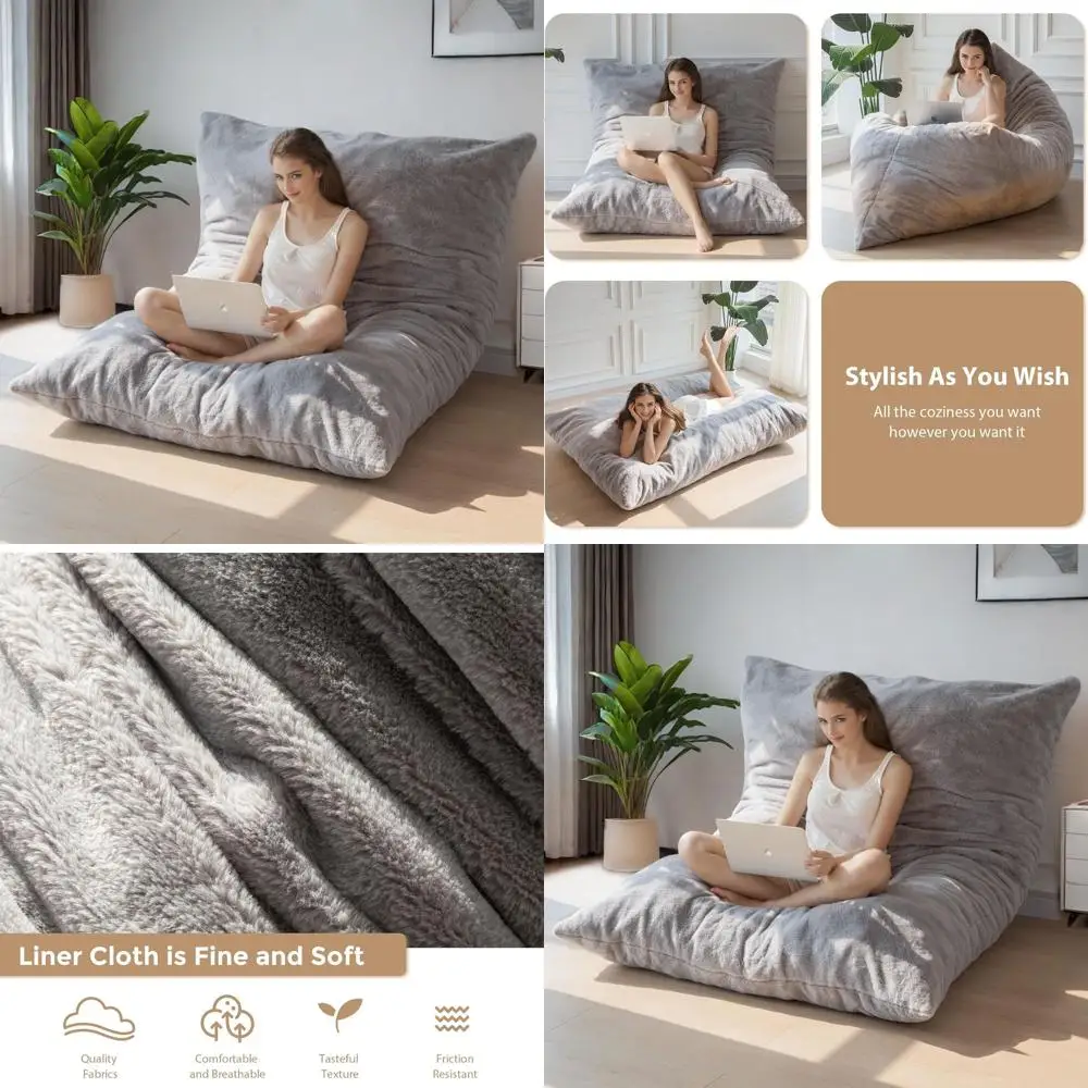 3-in-1 Convertible Bean Bag Chair: Lounger, Bed, High-Density Foam Filled for Adults