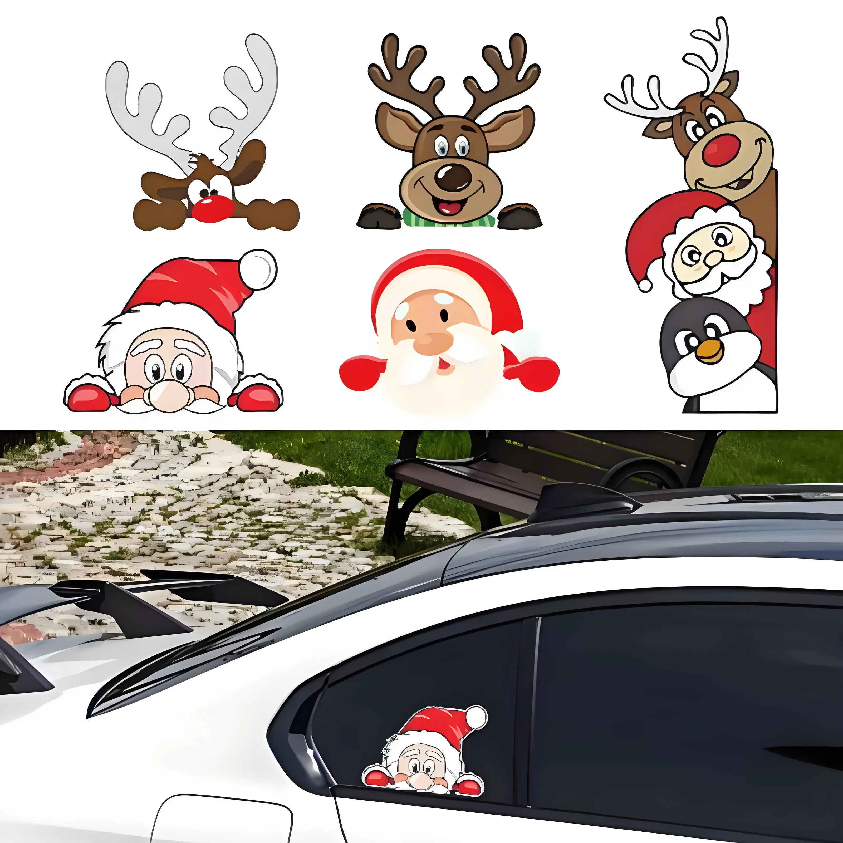 

Christmas Car Stickers Santa Claus Cute Animal Detector Peek Cartoon Waterproof Stickers Car Motorcycle Computer Stickers
