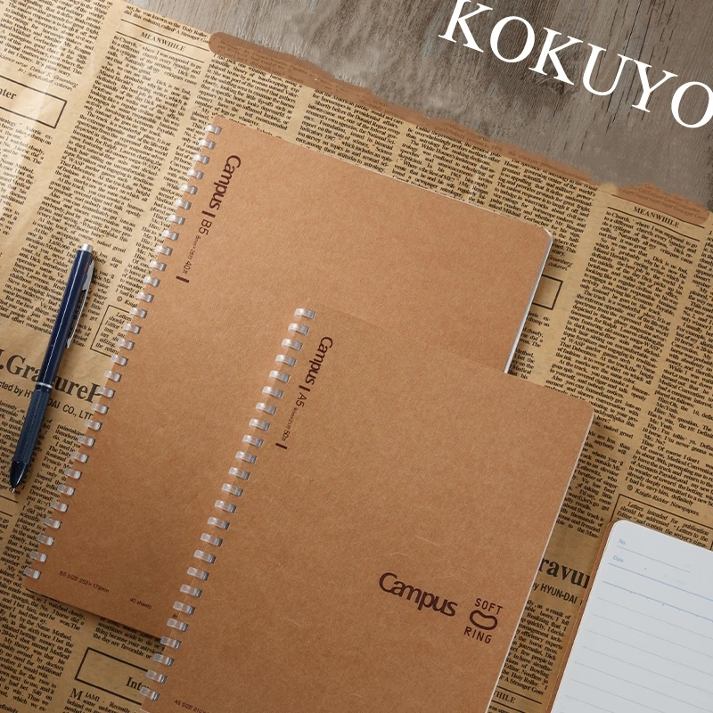 Kokuyo Soft Ring Coil Book Campus Kraft Paper Cover A5 B5 Lines Grid Notebook Diary Memo Office School Supplies F7269