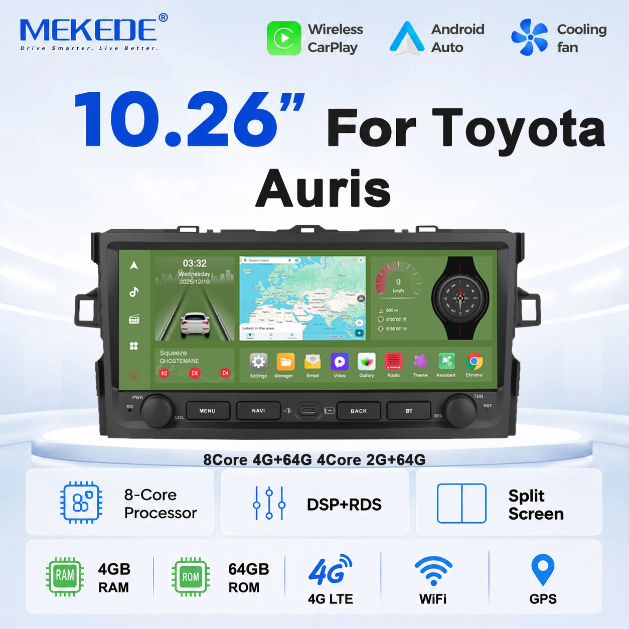 Mekede per Toyota Auris E150 2006-2012 Autoradio Android Auto Multimedia Stereo GPS Navigatore Unità Principale Carplay Sistemi Intelligenti Schermo HD 10,26 Pollici 1600*600