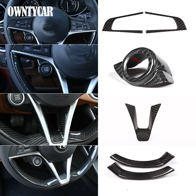 For Alfa Romeo Stelvio Giulia 2017-2019 Real Carbon Fiber Car Steering Wheel Decorative Frame Sticker Car Interior Accessories