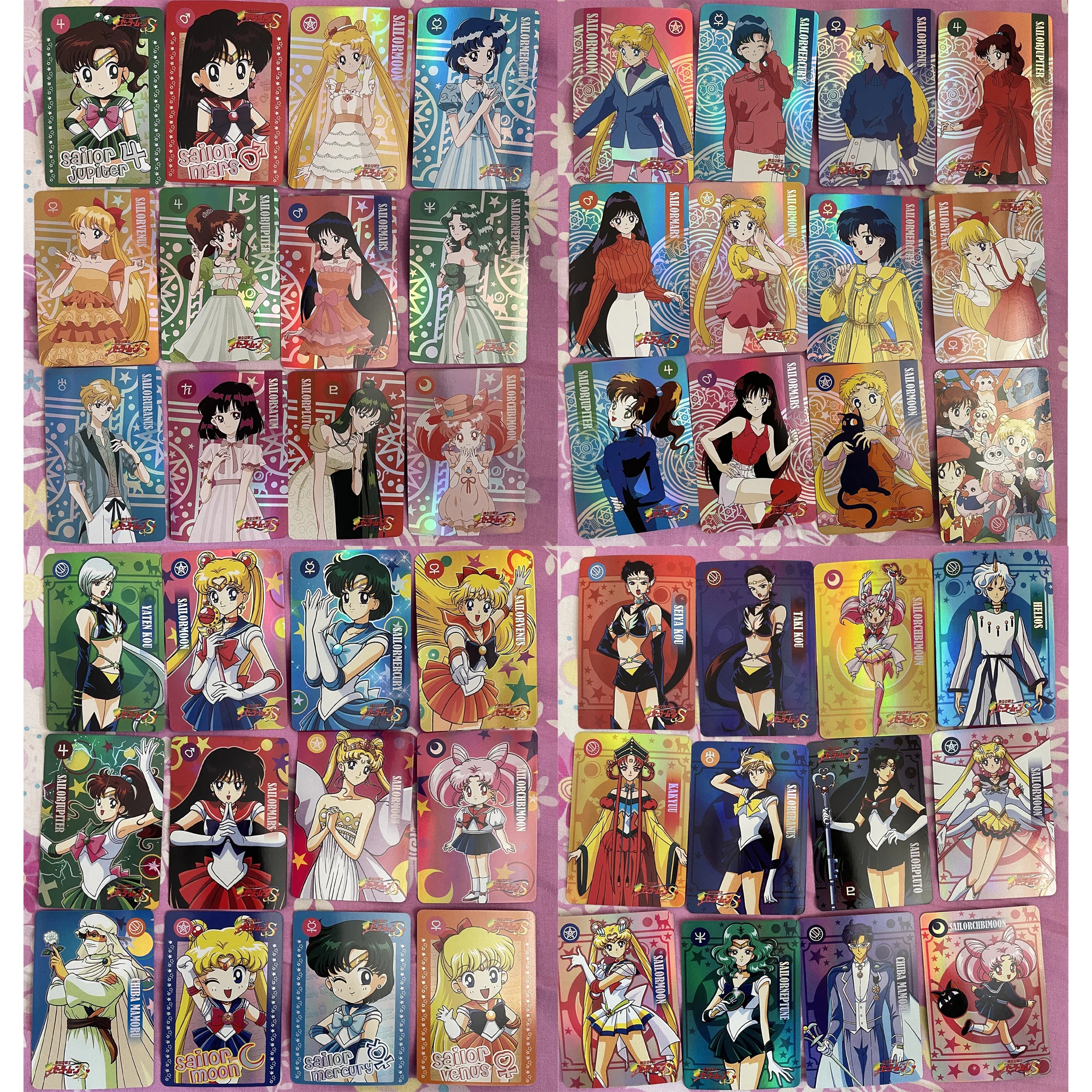 

54Pcs/set Anime Girl Flash Cards Tsukino Usagi Hino Rei Mizuno Ami Aino Minako Chibiusa Diy Gift Toys Game Anime Collection Card