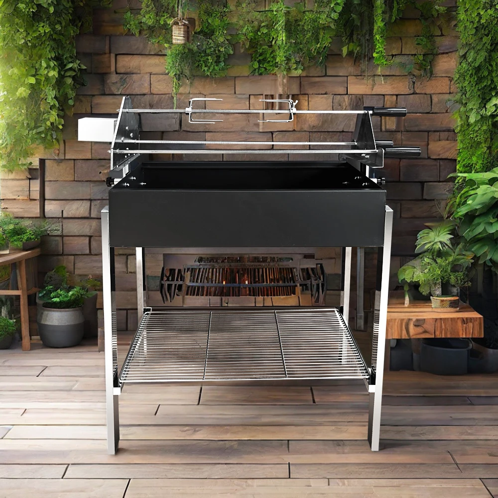 Cyprus Souvla Charcoal BBQ Grill Stainless Steel Rotisserie Spit Roaster with Adjustable Skewer System for Lamb Chicken Kebab