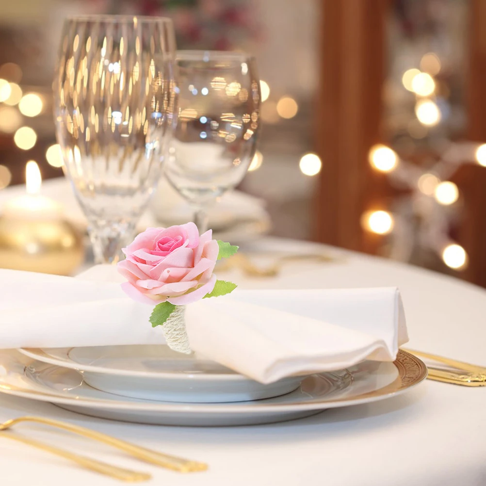 

6Pcs Rose Napkin Rings Simulation Flower Elegant Wedding Anniversary Dinner Table Decor Napkin Buckles Rose Serviette Holder