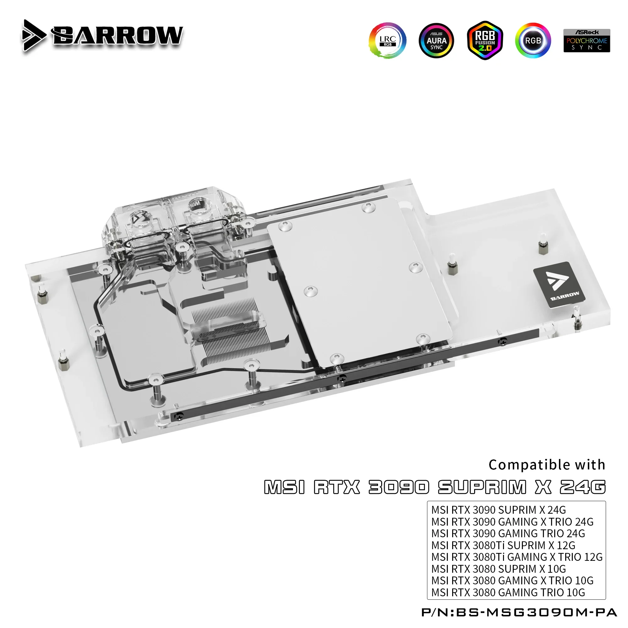 

Barrow Full Coverage GPU Water Block For VGA MSI RTX 3090/3080 Ti GAMING X TRIO 5V ARGB 3PIN Motherboard AURA SYNC