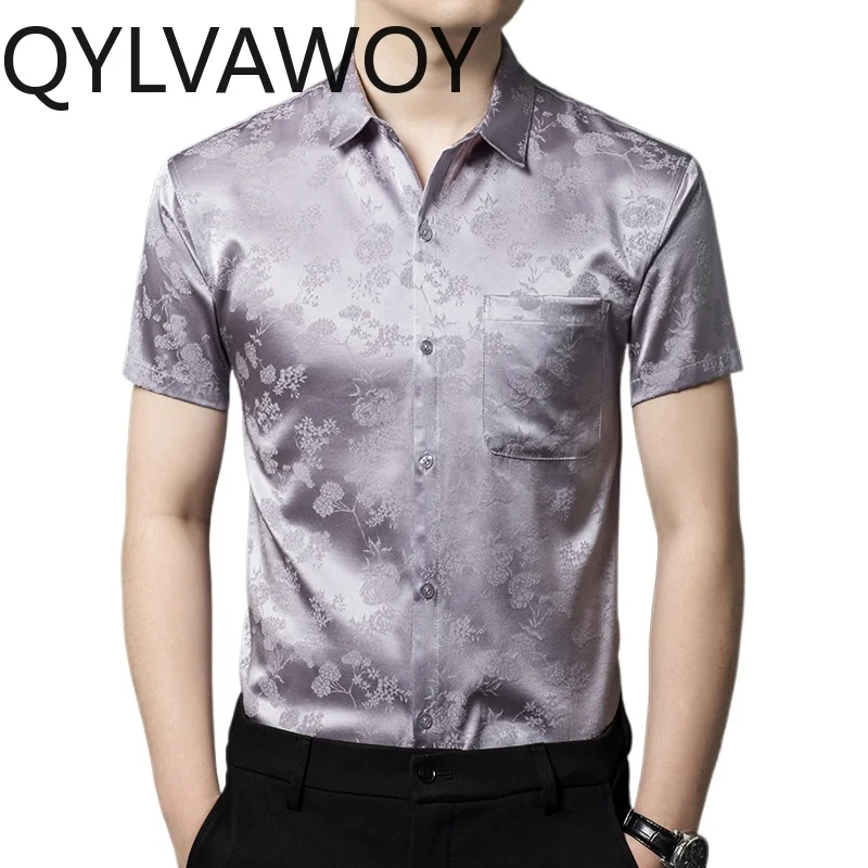 

QYLVAWOY 100% Natural Mulberry Silk Men's Shirts Summer Tops Shirts for Men Short Sleeve Shirts Clothes for Man Business Casual