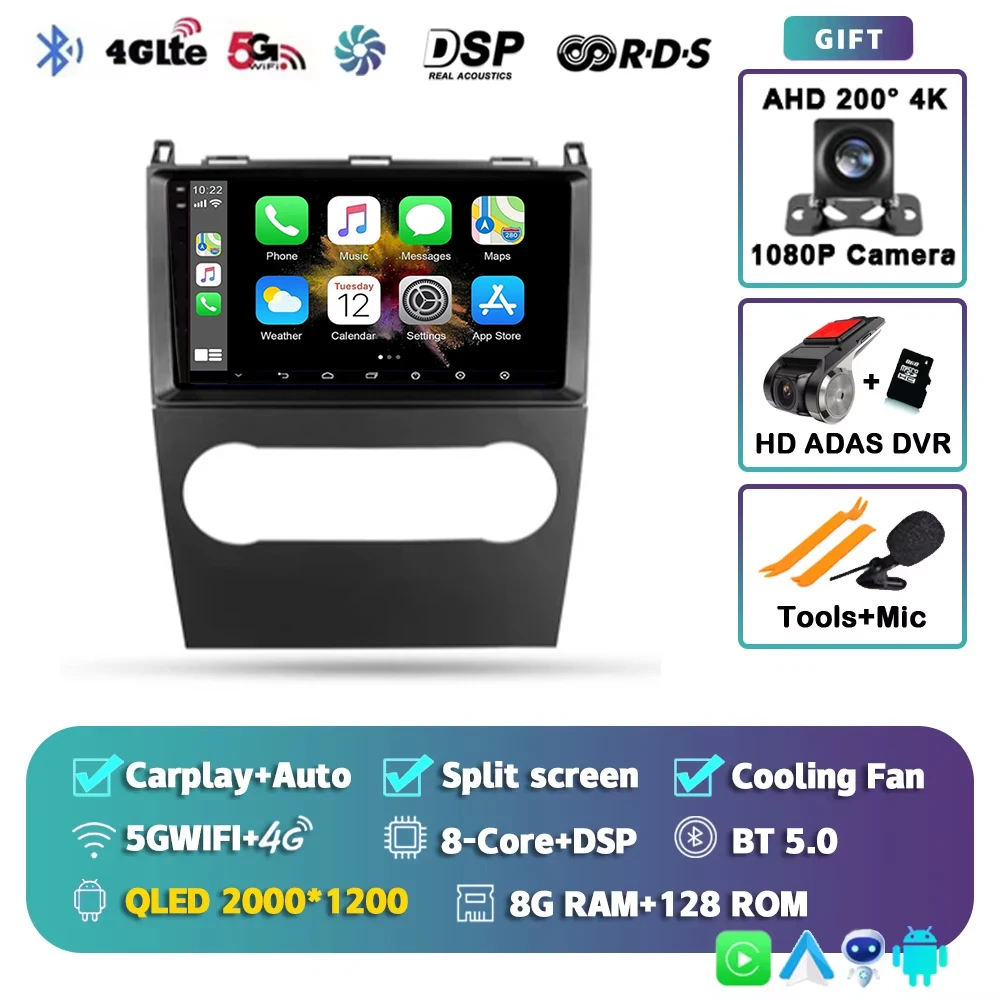 Voor Mercedes-Benz A-Klasse 2 W169 C169 2004 - 2012 2K 12+256 QLED Android 16 CarPlay autoradio multimediaspeler GPS stereo