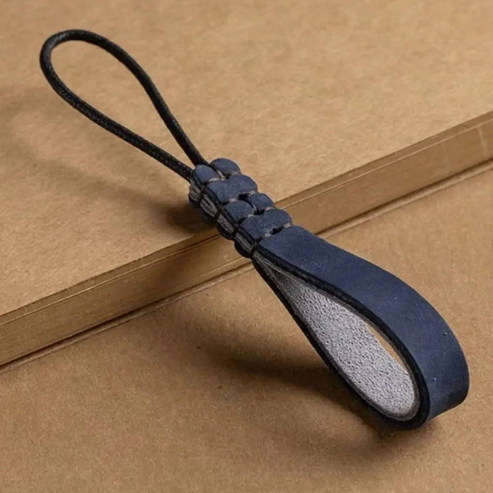 Personalized Wear-resistant Leather Lanyard Rope Pendant Key Loop Cowhide Car Keychain Retro Vintage Leather Key Ring Men Gift