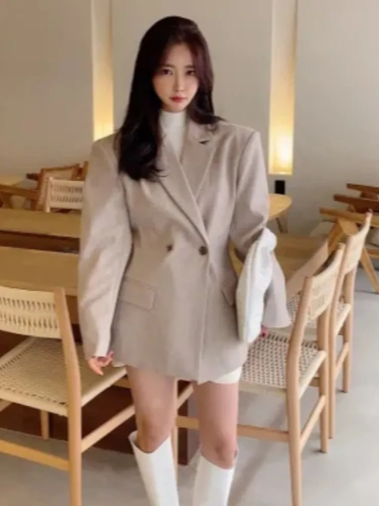 Schicker, lockerer Schlankheitsanzug für Damen, Jaet mit tailliertem Gürtel, Ba-Schlitz, zweireihiges, vielseitiges Oberteil für den Pendelverkehr