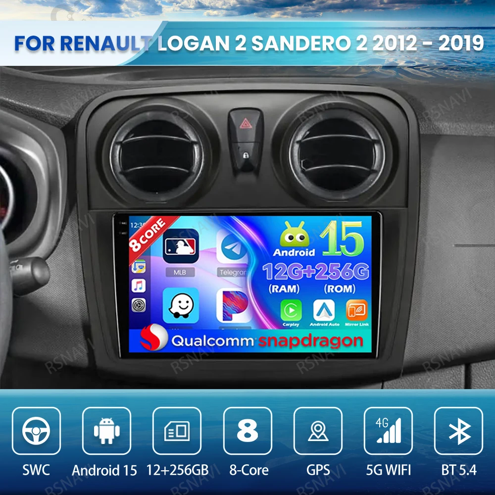 

Android 15 Car Radio For Renault Logan 2 Sandero 2 2012 - 2019 BT Qualcomm QLED Viedo Player DSP GPS 4G LTE DVD Stereo Autoradio