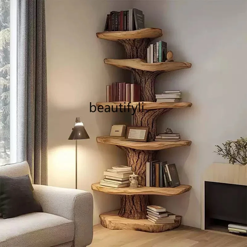 Tree solid wood living room baffle stake storage study combination bookshelf