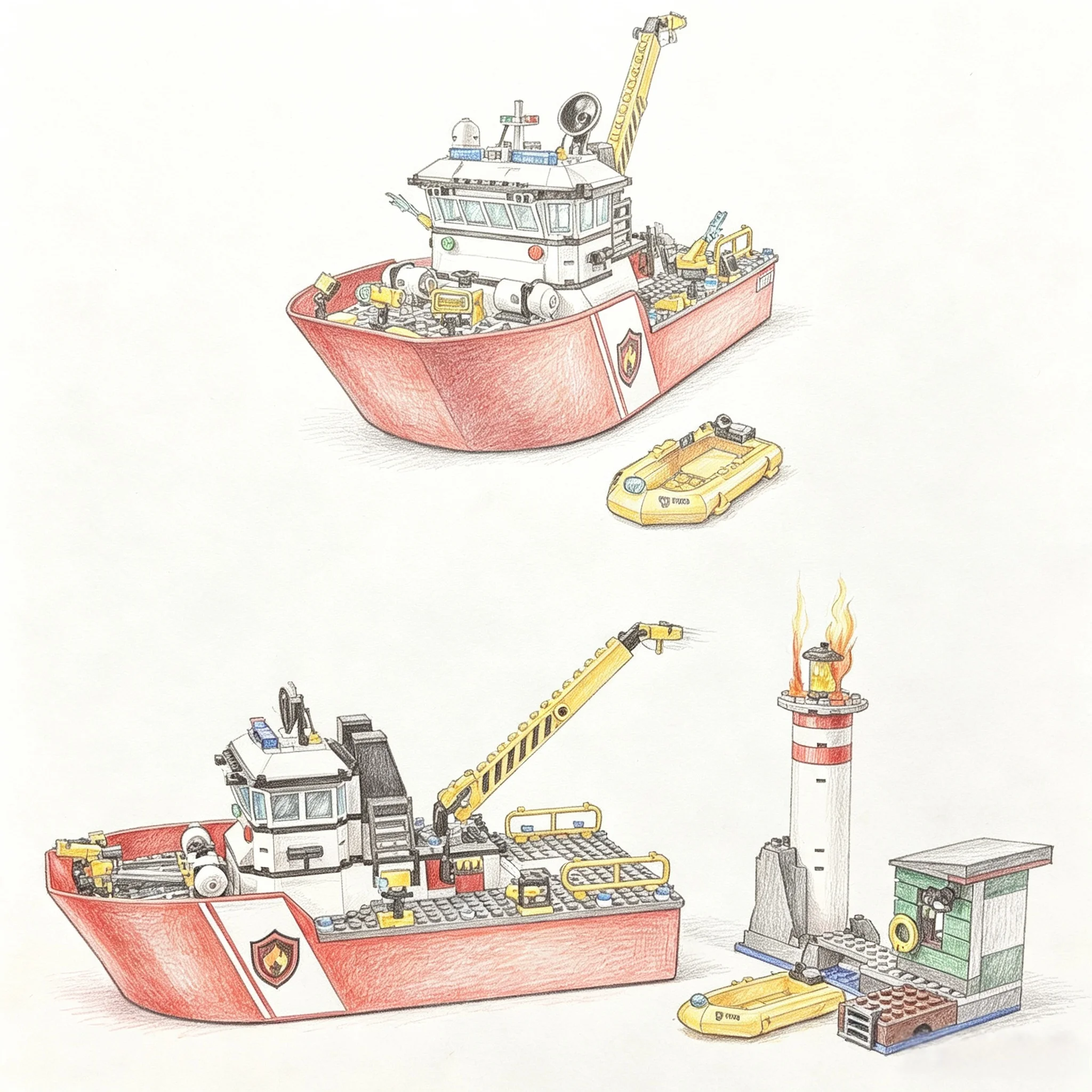 City Series Sea Cruise Ship Firefighting Ship Building Blocks Ship Model Assembly Building Blocks Toy Gift