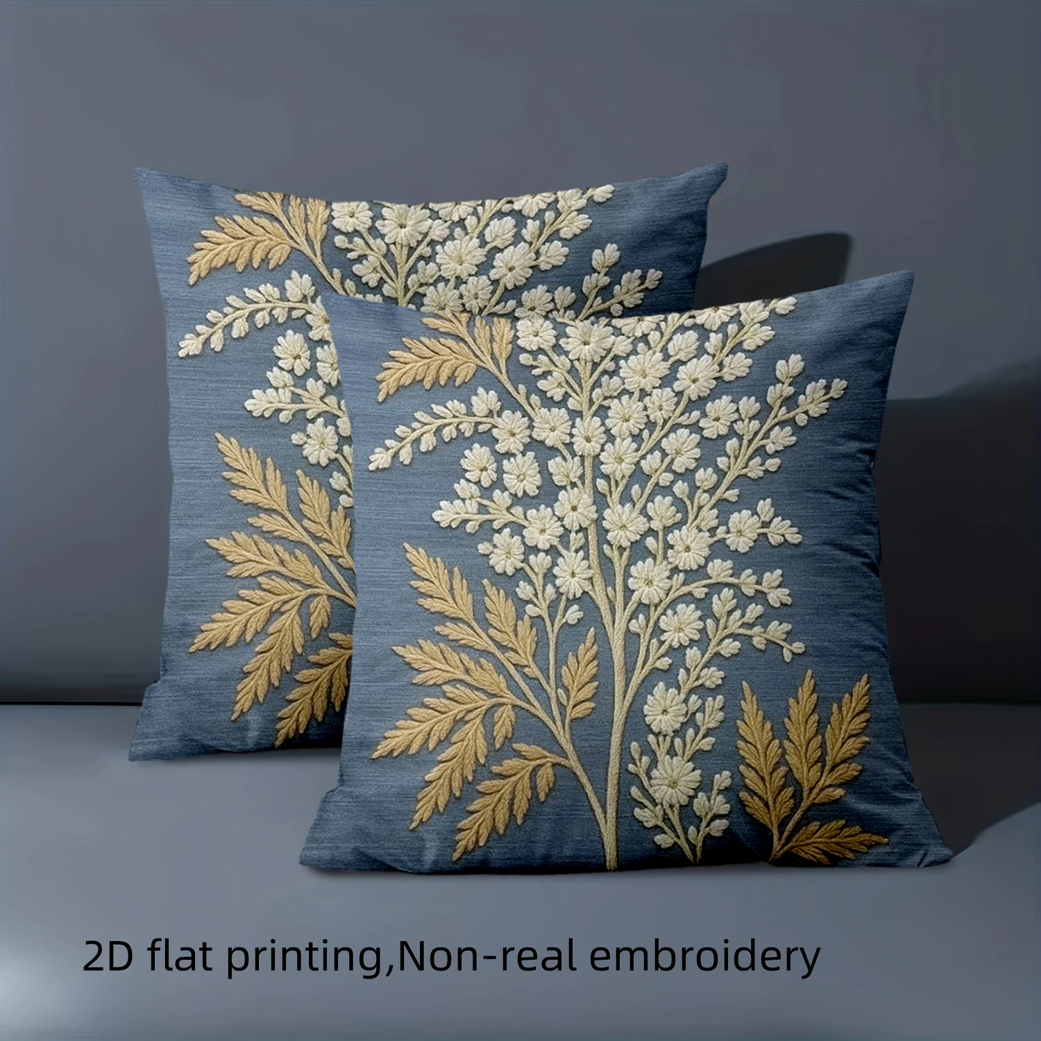 1 pillowcase 2D flat printing Blue Pillows With Gold And White Floral Design Polyester pillowcase sofa decorative cushion cover