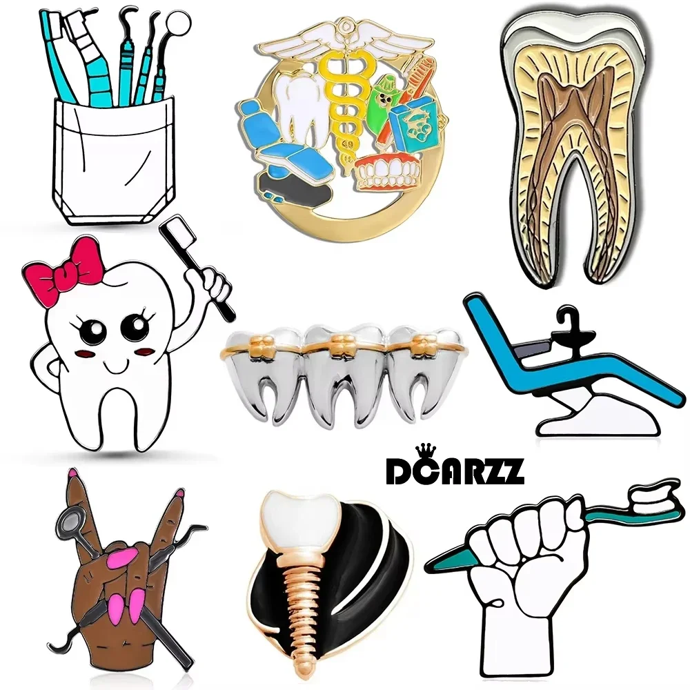 DCARZZ Dental Tooth Brooch Pins Set Medical Creative Enamel Lapel Teeth Badge Jewelry for Dentist Doctor Nurse Gifts