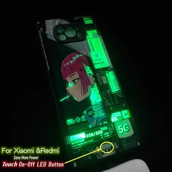 For Xiaomi POCO X5 X4 F5 Pro F4 GT F3 On Off LED Selfie Light Phone Case For Redmi Note 12 11 Pro 5G 10s 10 Pro 4G Glass Capa