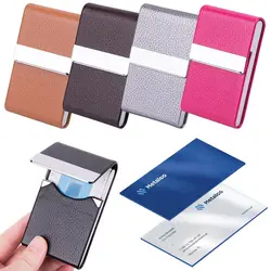 Fashion PU Leather Business Card Holder with Magnetic Buckle Slim Pocket Name Card Holder Stainless Steel Credit Card ID Case
