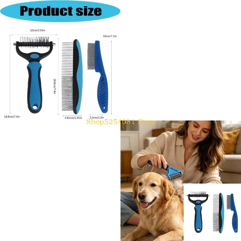 AXYC 3 Piece Dog Comb Set with Metal Teeth for Regular Brushing Use