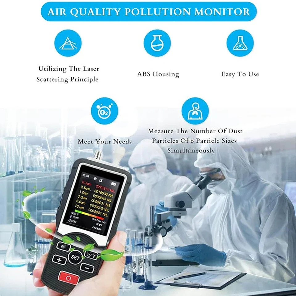 Handheld high-precision dust particle counter, air quality detection instrument, six-channel analysis and measurement