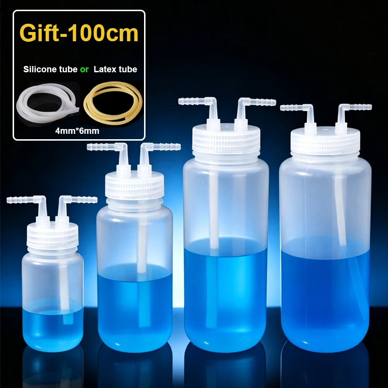 Plastic  Gas Wash Bottle with 100cm ４ｍｍx６ｍｍ Tube Gas Washing Bottles 125ml~1000ml  for labortory Dispensing Liquid，1Set/PK