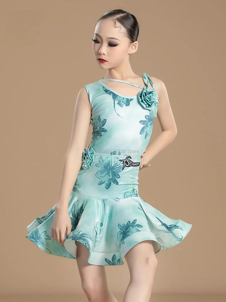 Tango Cha Cha Rumba Latin Dance Dress for Girls Prints Samba Salsa Dancing Dresses Kids Ballroom Competition Dance Clothes Child