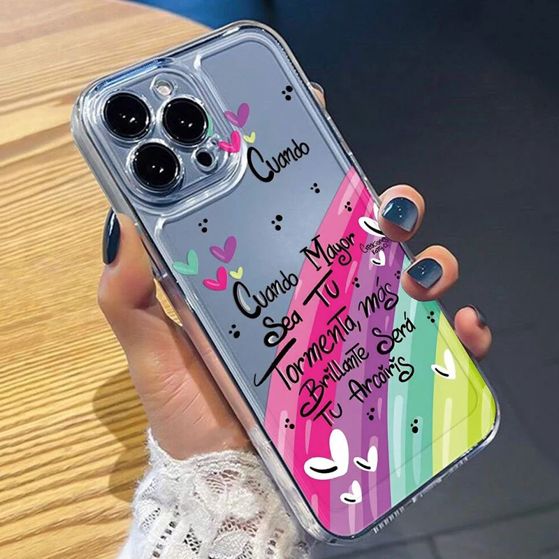 

Cute Rainbow Slogan Print Phone Case For iPhone 16 15 14 13 12 11 Pro Max Mini X XS SE 7 8 Plus 16E Shockproof Transparent Cover