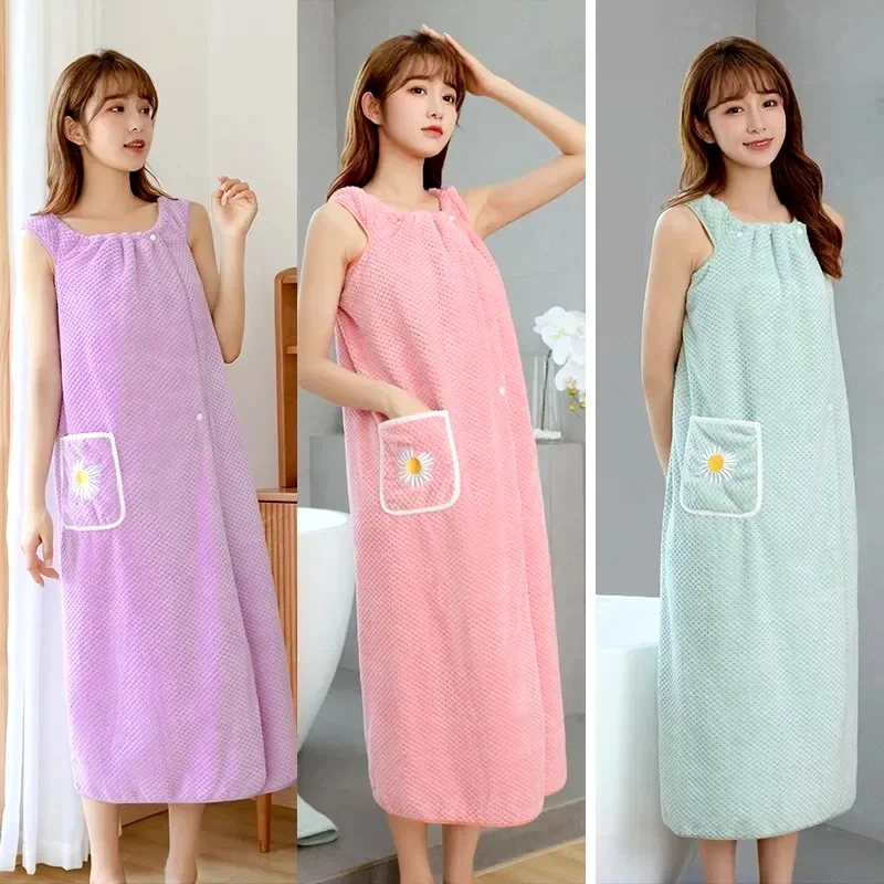 Bath Towel Household Women Wearable Wrap Adults Absorb Water Polyester Dry Hair Skirt Long Style Bathroom Washable Bathrobe