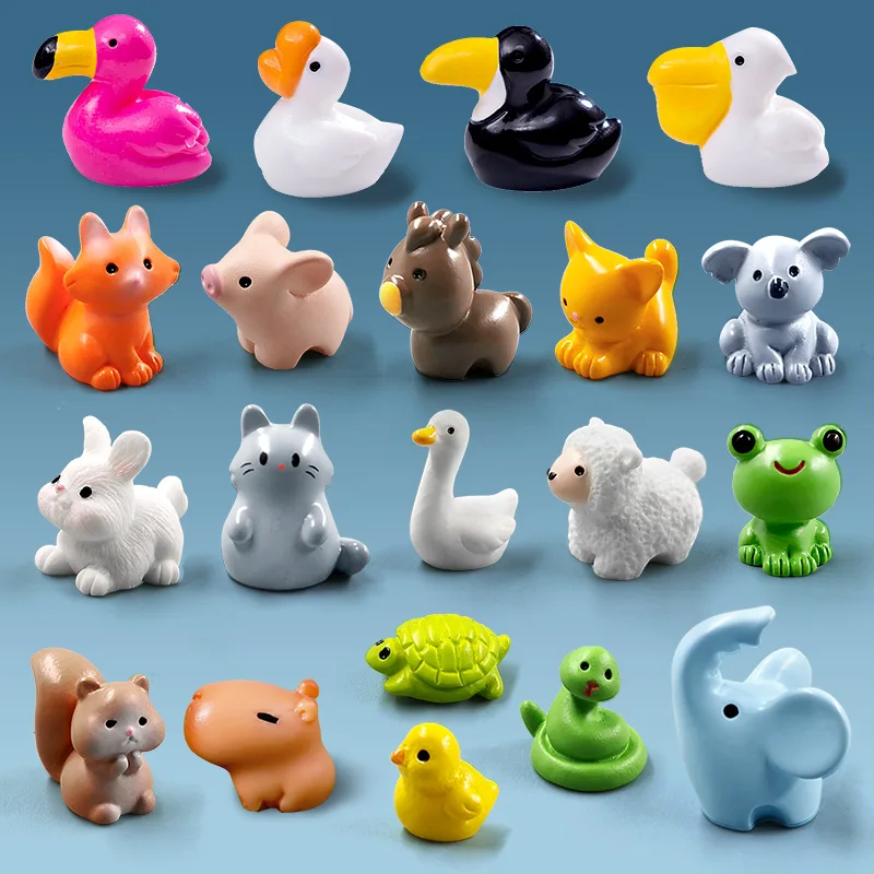 20Pcs Toucan Rabbit Pig Cat Flamingo Pelican Capybara Elephant Fox Frog Figurine Miniature Fairy Garden Decoration Accessories