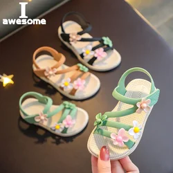 Sandali estivi per bambine 2022 nuovo fiore semplice carino rosa verde sandali per bambini Toddler Baby Soft Casual School Girl Shoes