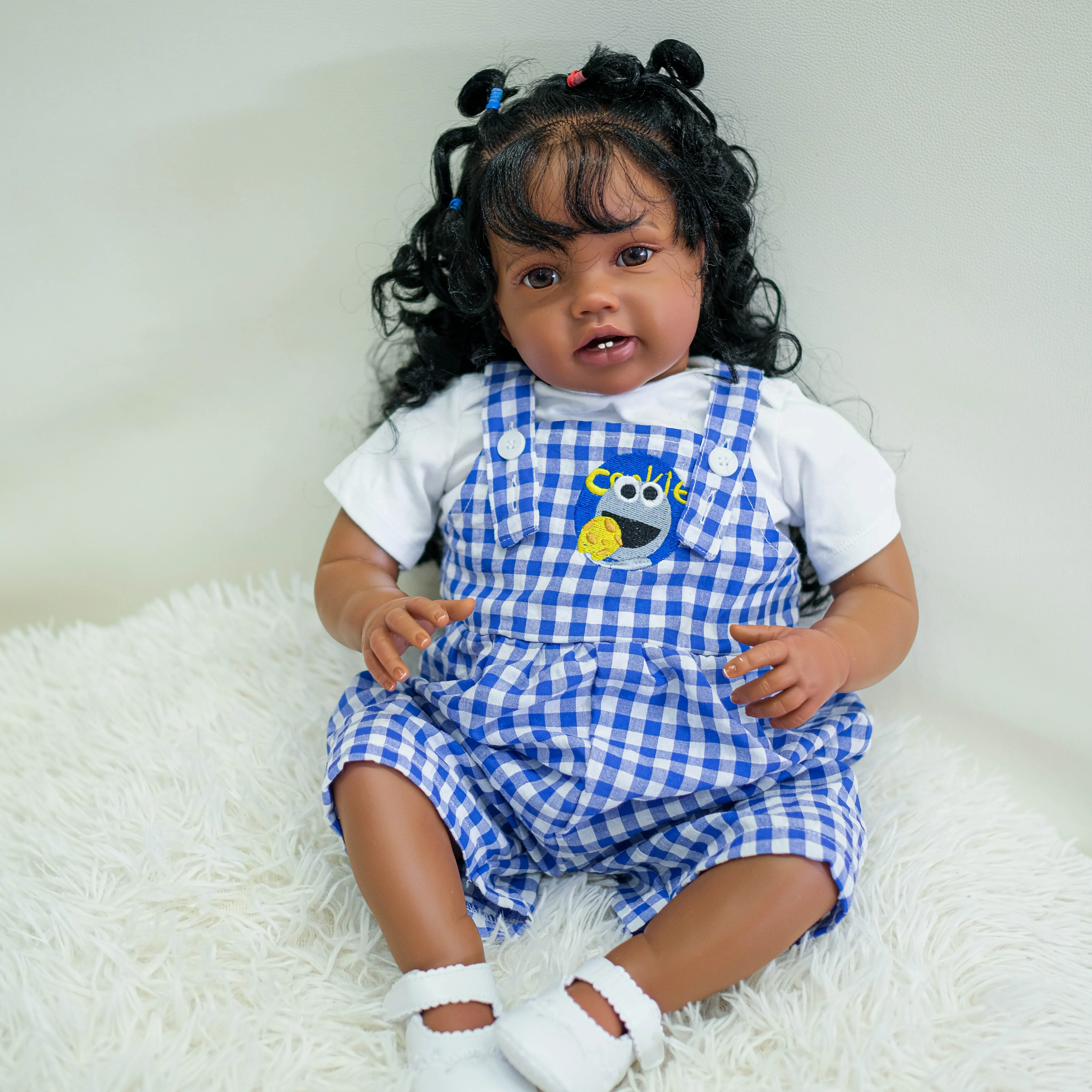 NPK 24Inch  Lottie Dark Brown Skin Reborn Baby Toddler Newborn Doll Princess Girl lifelike Soft Touch 3D Skin Art Doll