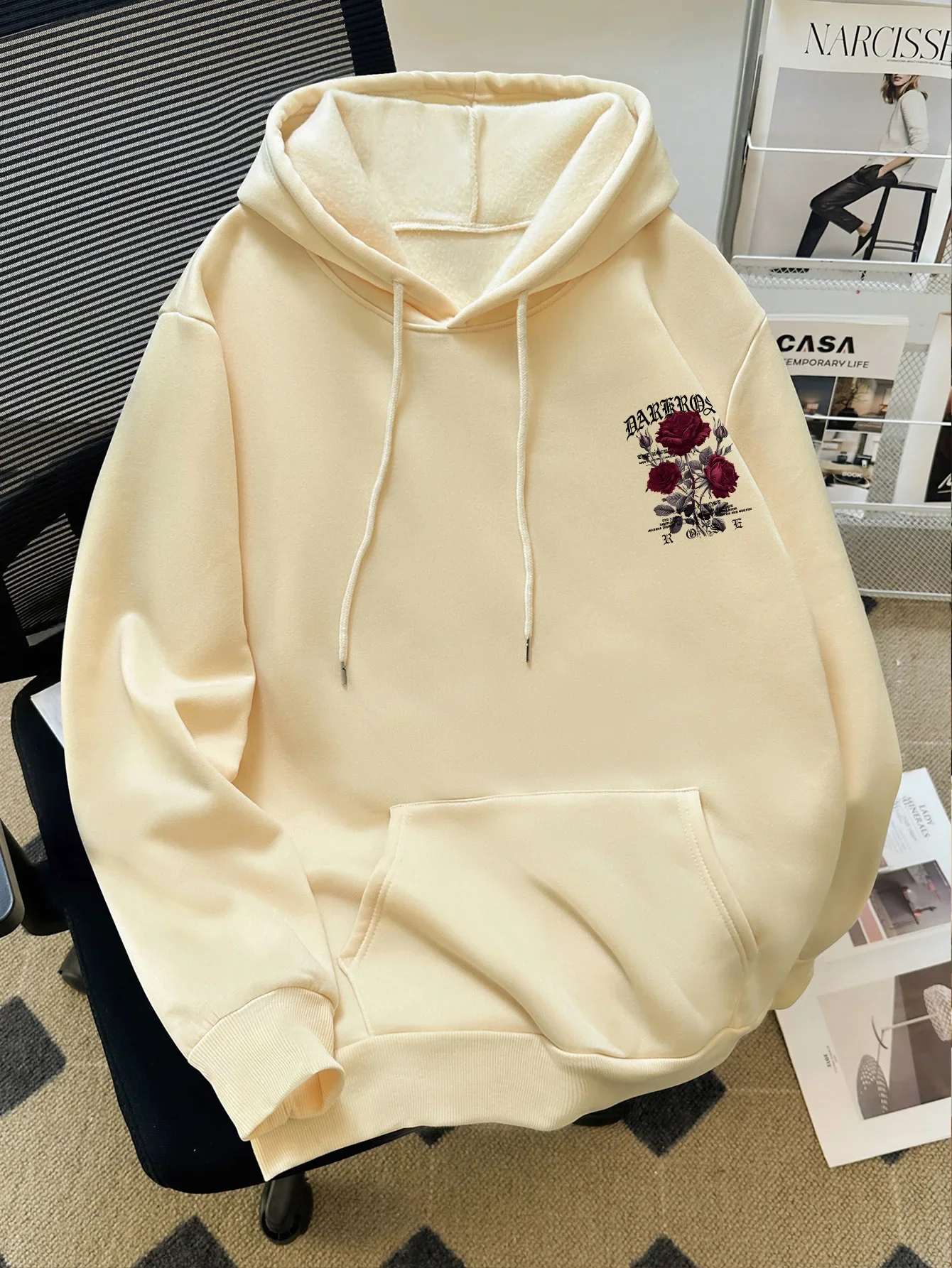 Herbst/Winter Streetstyle Herren-Kapuzenpullover mit Rosen- und Gothic-Buchstaben-Print - Bequemes und Locker Sitzendes Design – Detail 2