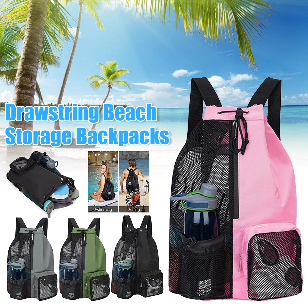 Mochilas de almacenamiento para playa con cordón, bolsa de baloncesto para deportes al aire libre, bolsillos húmedos, bolsa de malla para balón de fútbol, bolsos de hombro para entrenamiento físico