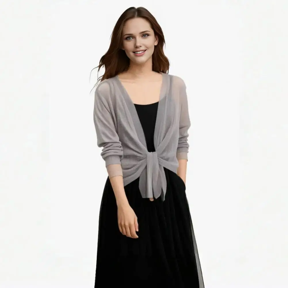 Solid Color Strappy Tops Shawl Coat Women Tops Elegant Lace-up V-neck Women's Shawl Coat for Cocktail Parties for Stylish