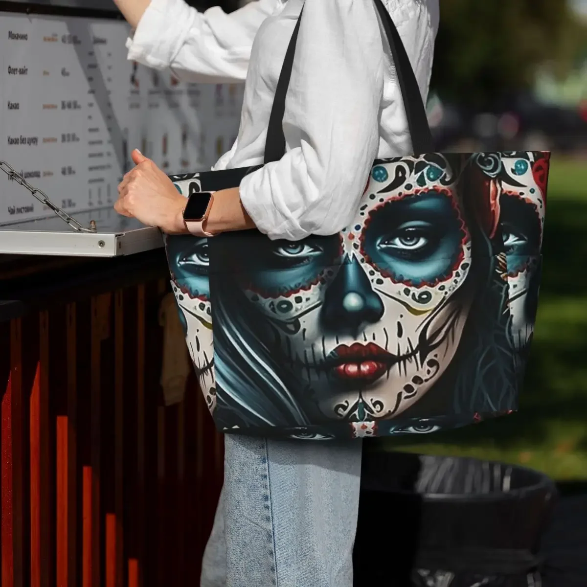 Mexico Skull Woman Vintage Style 15 Beach Tote Bag Sport Gym Yoga Duffle Large Tote Bag Women Travel Bag Fitness bag