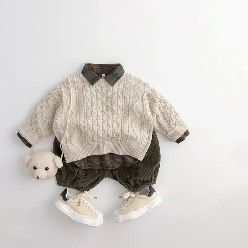 MILANCEL Autumn Cotton Kids Boys Girls Knitwear Sweaters Brief Korean Style Boys Pullover Coat for 1-7Y