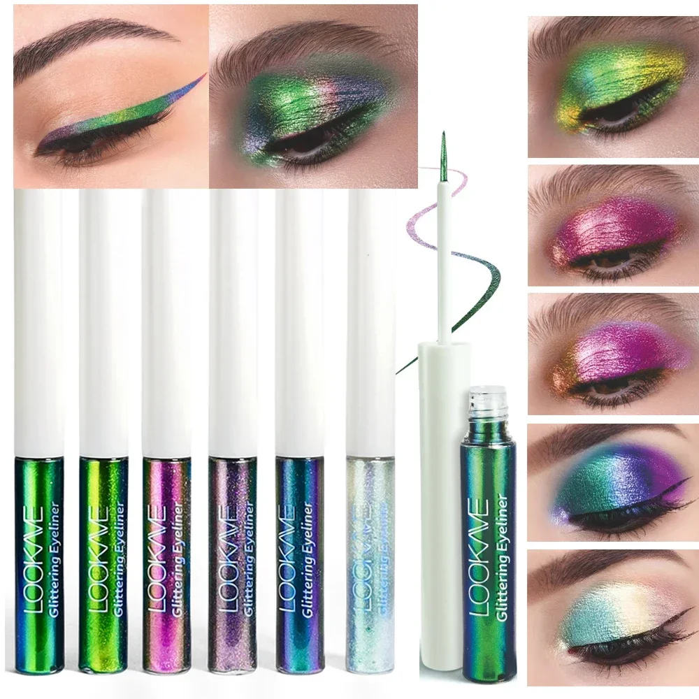 Shiny Chameleon Green Liquid Eyeliner Metallic Eyeshadow Multicolor Eye Liner Pearlescent Polarized Glitter Eye Pigment Makeup