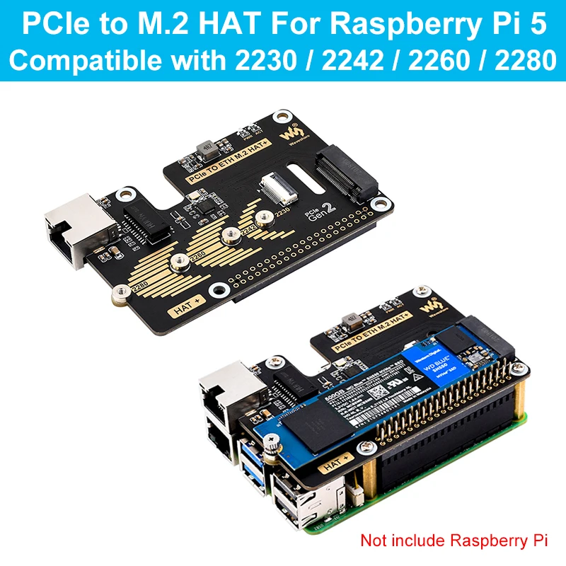 Raspberry Pi 5 PCIe to M.2 NVME SSD RTL8111H high-performance Gigabit Ethernet RJ45 Compatible with 2230/2242/2260/2280 Size