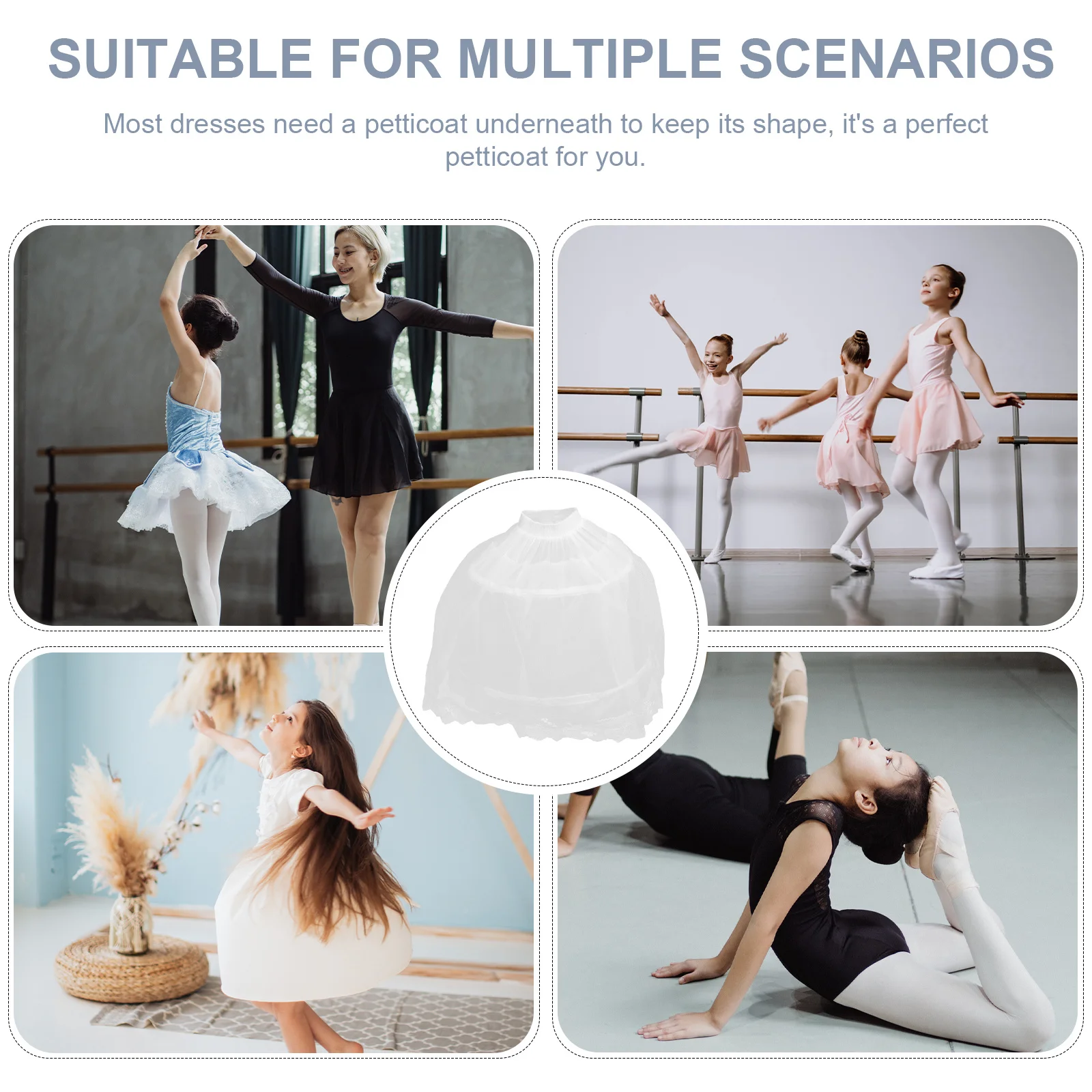 ثوب نسائي قصير للأطفال تنورة داخلية بيضاء بطانة شبكية مزخرفة بالدانتيل تنورة توتو للأطفال تدعم الرقص زي الزفاف