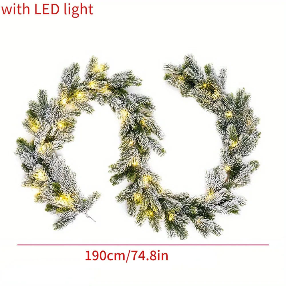 Weihnachtsgirlande aus künstlichem PE zum Aufhängen, Rattan, dekorative Zederngirlande mit LED-Lichtgirlande für Kaminsims, Kamin, Tischdecke – Detail 3