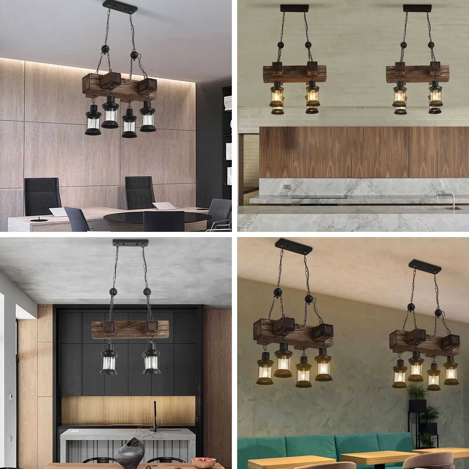 Retro Pendant Light, Industrial Vintage Pendant Light Fixture, 4-Light Pendant Light