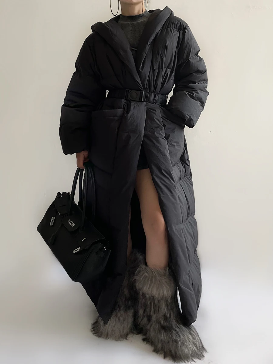

AcupStudio Jiangyou Upper American Sle Long down Jaet Women's Winter Design Hat Coat Street Faion Pure Color Coat