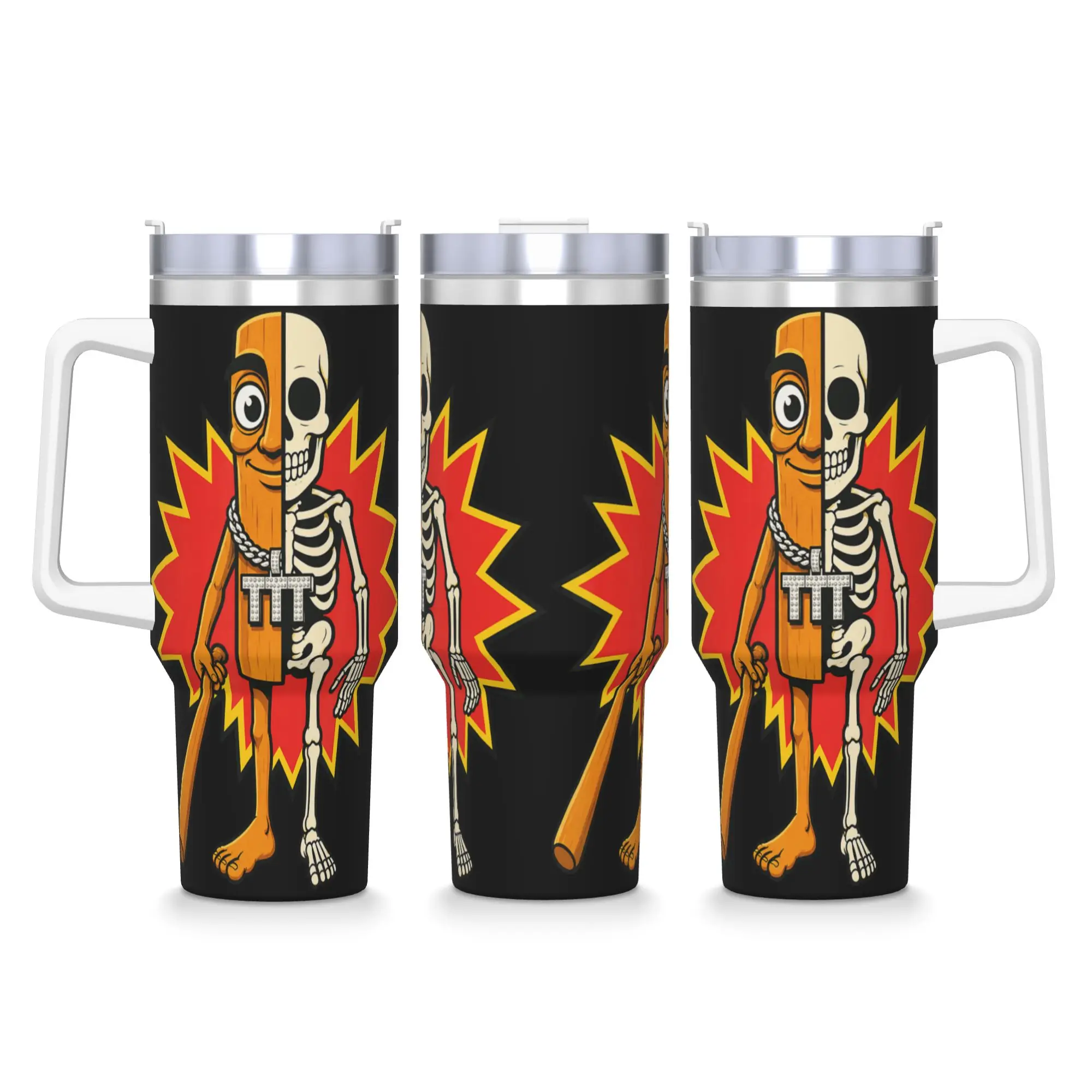 Stainless Steel Tumbler Half Skeleton Tung Sahur Funny Halloween Meme Car Mugs Hot Drinks Water Bottle Keep Heat Thermal Cups
